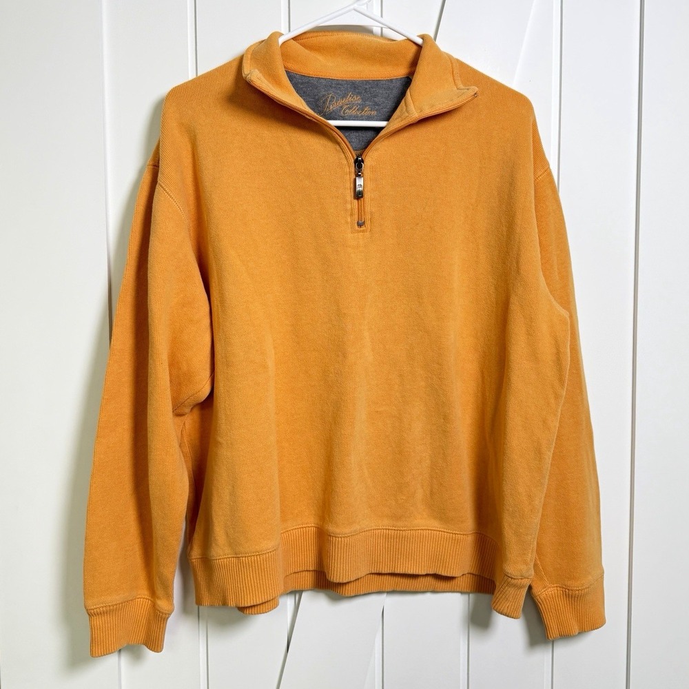 Tommy Bahama Paradise Collection Men's Knit 1/4 Zip Sweater Large Orange Ribbed